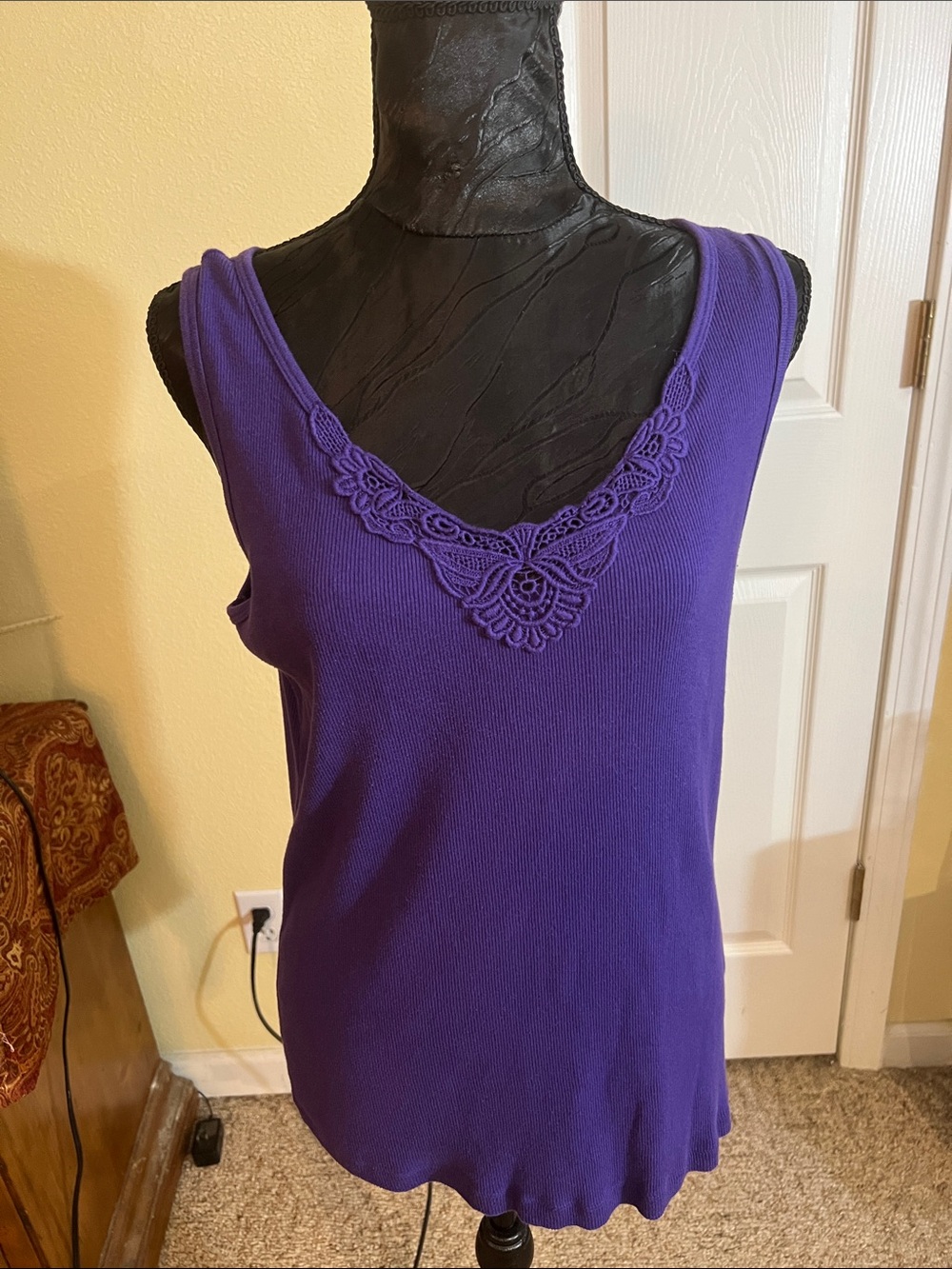 St. John's Bay Purple Lace-Trim V-Neck Tank Top